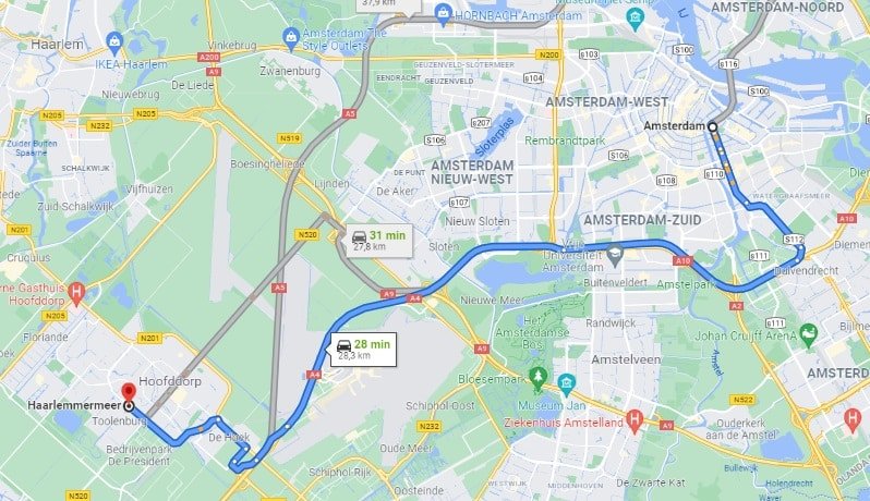 Haarlemmermeer city map from Amsterdam
