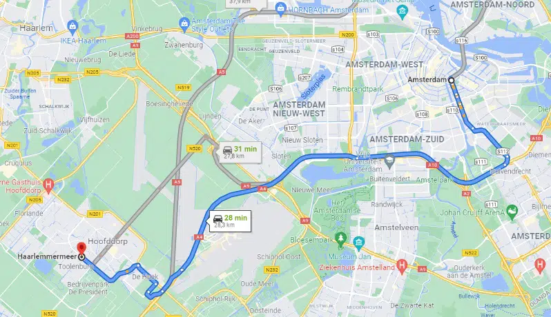 Haarlemmermeer city map from Amsterdam