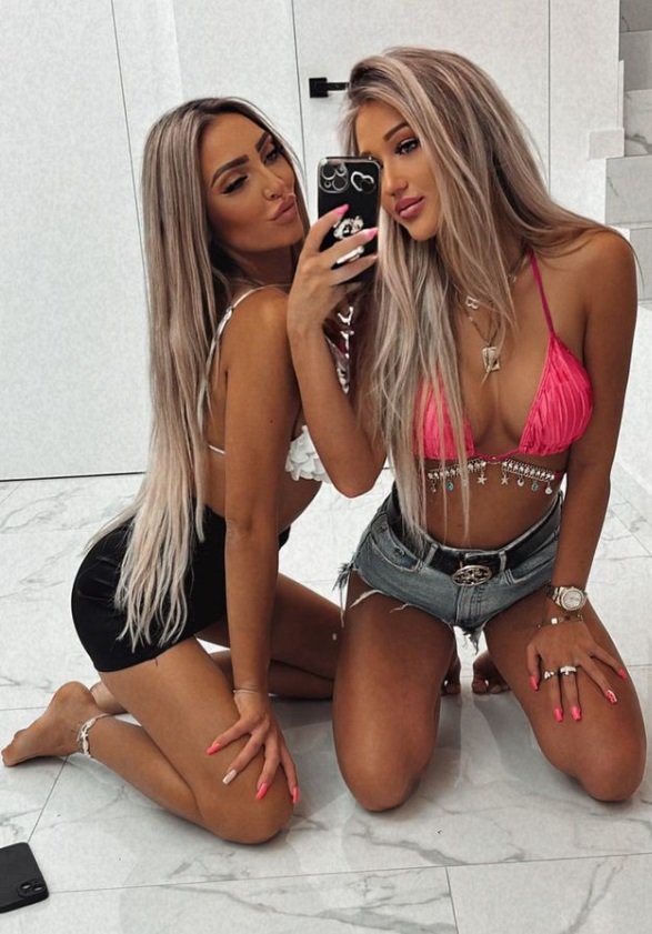 Patricia and blonde friend selfie in black lingerie Amsterdam escort duo